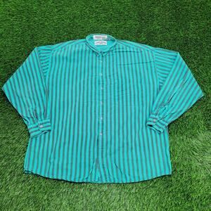 Vintage 90s Western Hippie Button Shirt XL 25x30 Green Stripes